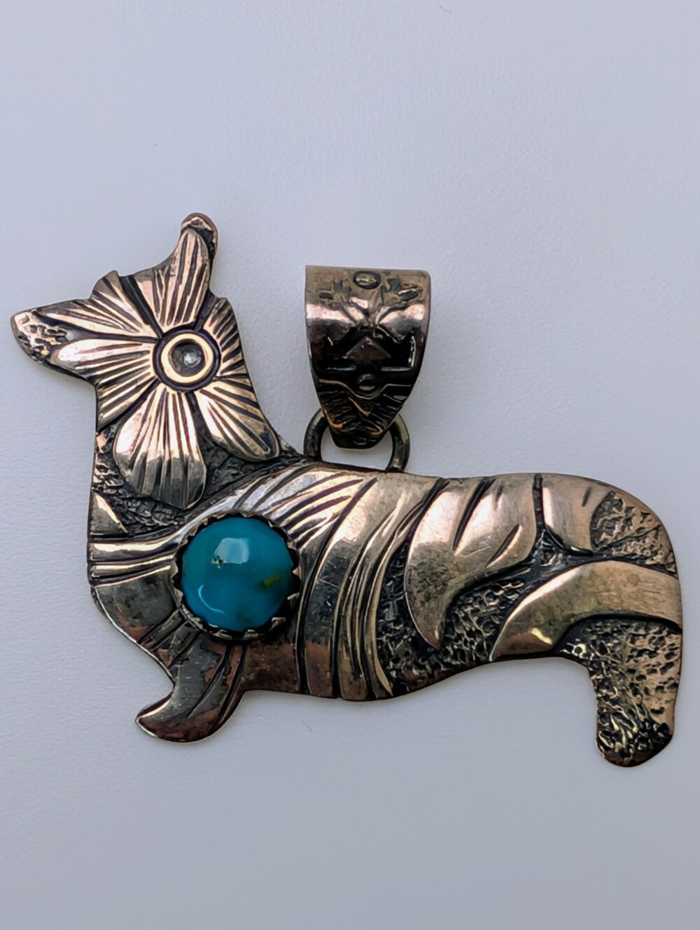 Corgi Pendant Turquoise, Pink Conch, or Ethiopian Opal S925 Sterling Silver